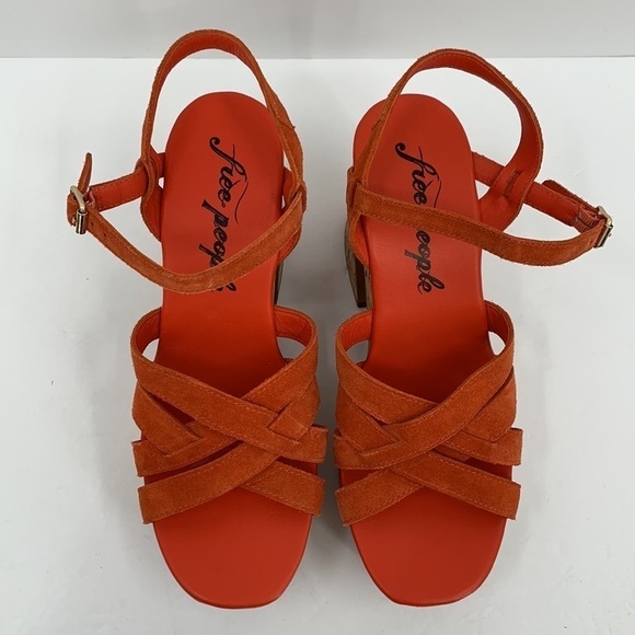 Free People Lisbon platform sandal chunky orange suede cork shoe boho new 40 10 - Picture 4 of 6